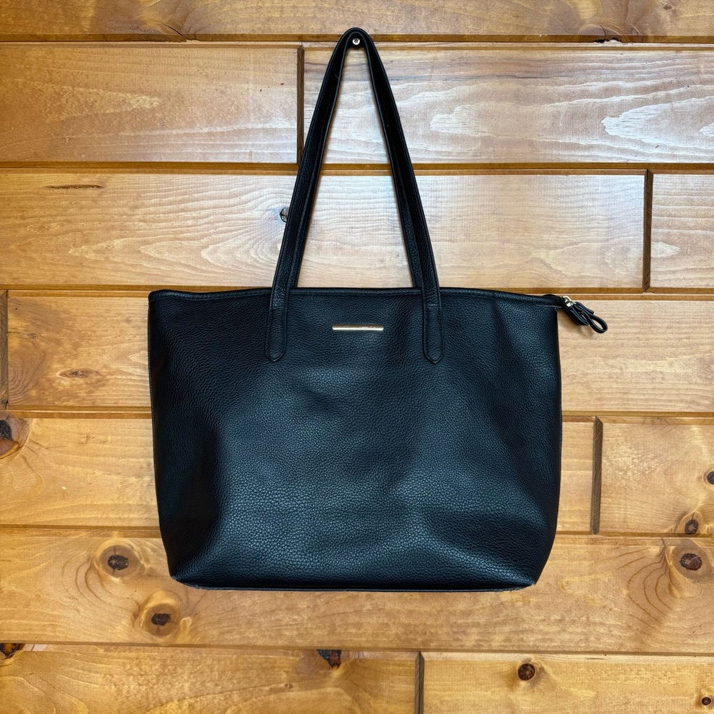 Faux Leather Black Shoulder Tote Bag